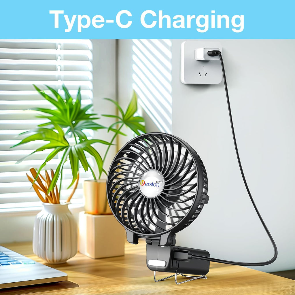 Portable Handheld Fan, Powerful+Durable+180° Foldable, Mini Hand Fans with USB Rechargeable Battery Operated Cooling Accessories for Personal Use, Travel, Office Black