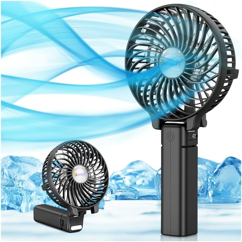Portable Handheld Fan, Powerful+Durable+180° Foldable, Mini Hand Fans with USB Rechargeable Battery Operated Cooling Accessories for Personal Use, Travel, Office Black
