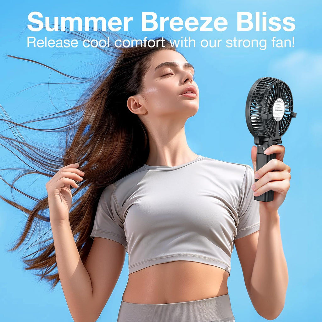 Portable Handheld Fan, Powerful+Durable+180° Foldable, Mini Hand Fans with USB Rechargeable Battery Operated Cooling Accessories for Personal Use, Travel, Office Black