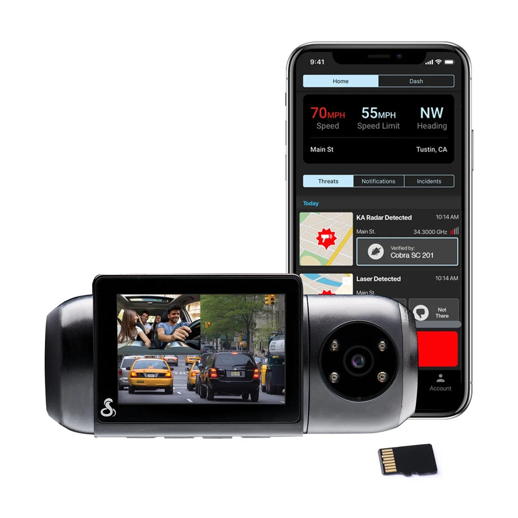 SC 201 1080P Dash Cam + Interior Night Vision Cam, Live Alerts, Carplay Compatible Dash Camera