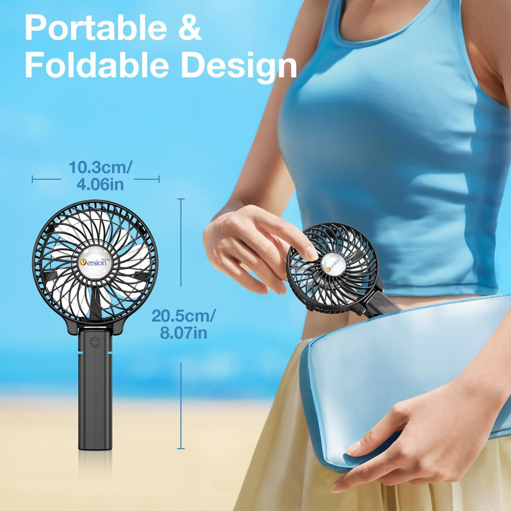 Portable Handheld Fan, Powerful+Durable+180° Foldable, Mini Hand Fans with USB Rechargeable Battery Operated Cooling Accessories for Personal Use, Travel, Office Black
