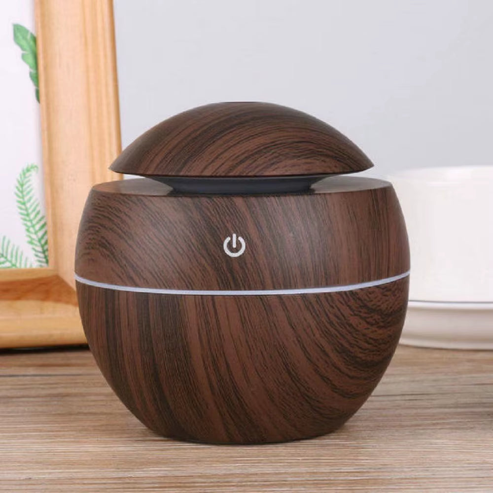 Portable Mini Wood-Grain Spherical Desktop Air Humidifier Purifier Aromatherapy Machine for Home Large Capacity