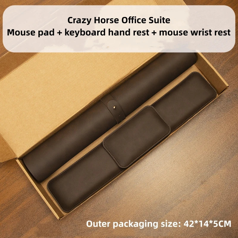 Crazy Horse Leather Mouse Pad & Wrist Rest Set – 3-Piece