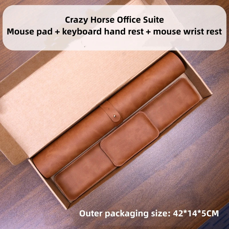 Crazy Horse Leather Mouse Pad & Wrist Rest Set – 3-Piece