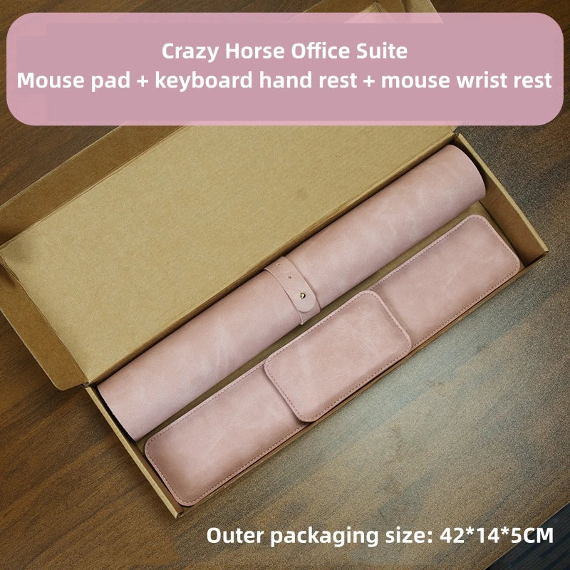 Crazy Horse Leather Mouse Pad & Wrist Rest Set – 3-Piece