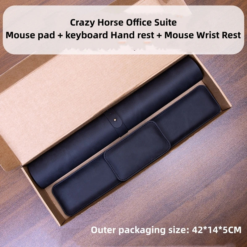 Crazy Horse Leather Mouse Pad & Wrist Rest Set – 3-Piece