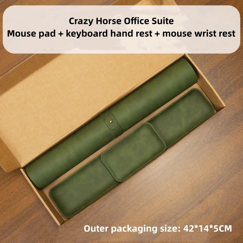 Crazy Horse Leather Mouse Pad & Wrist Rest Set – 3-Piece