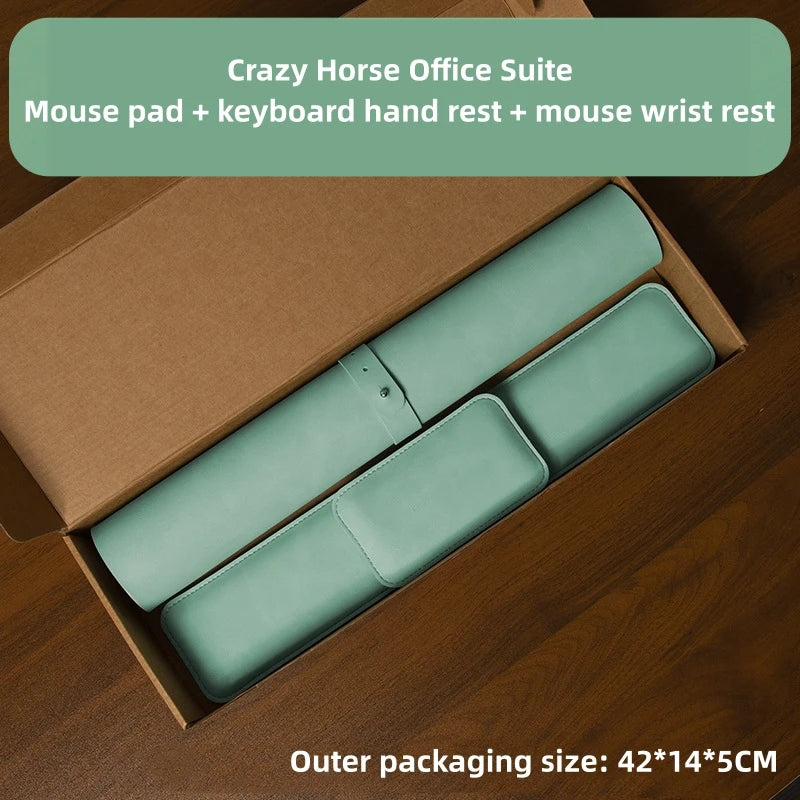 Crazy Horse Leather Mouse Pad & Wrist Rest Set – 3-Piece