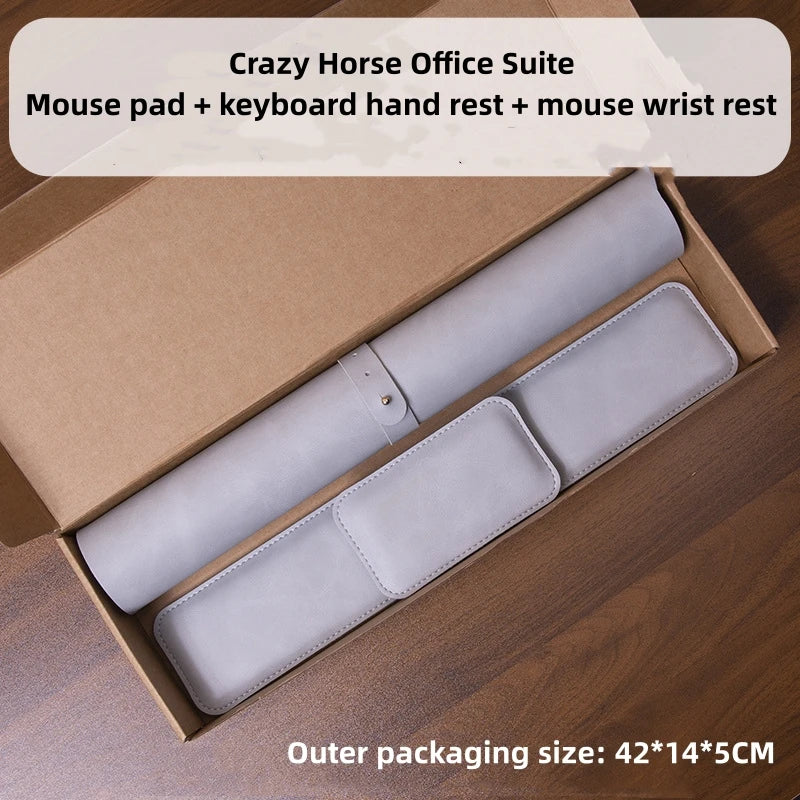 Crazy Horse Leather Mouse Pad & Wrist Rest Set – 3-Piece