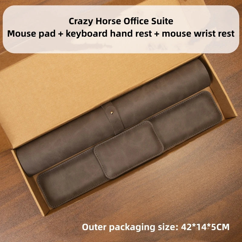 Crazy Horse Leather Mouse Pad & Wrist Rest Set – 3-Piece
