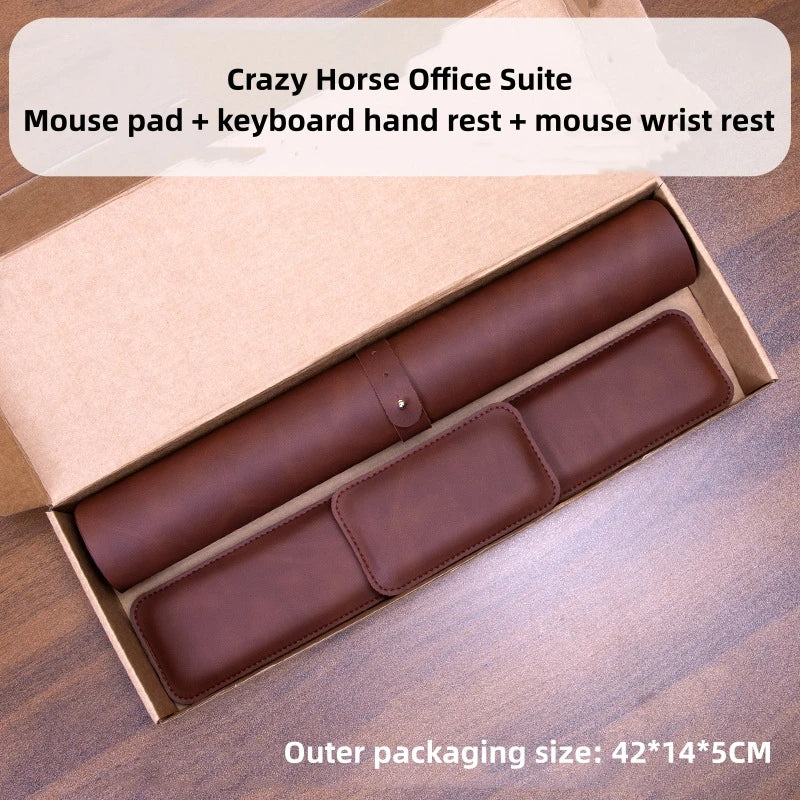 Crazy Horse Leather Mouse Pad & Wrist Rest Set – 3-Piece