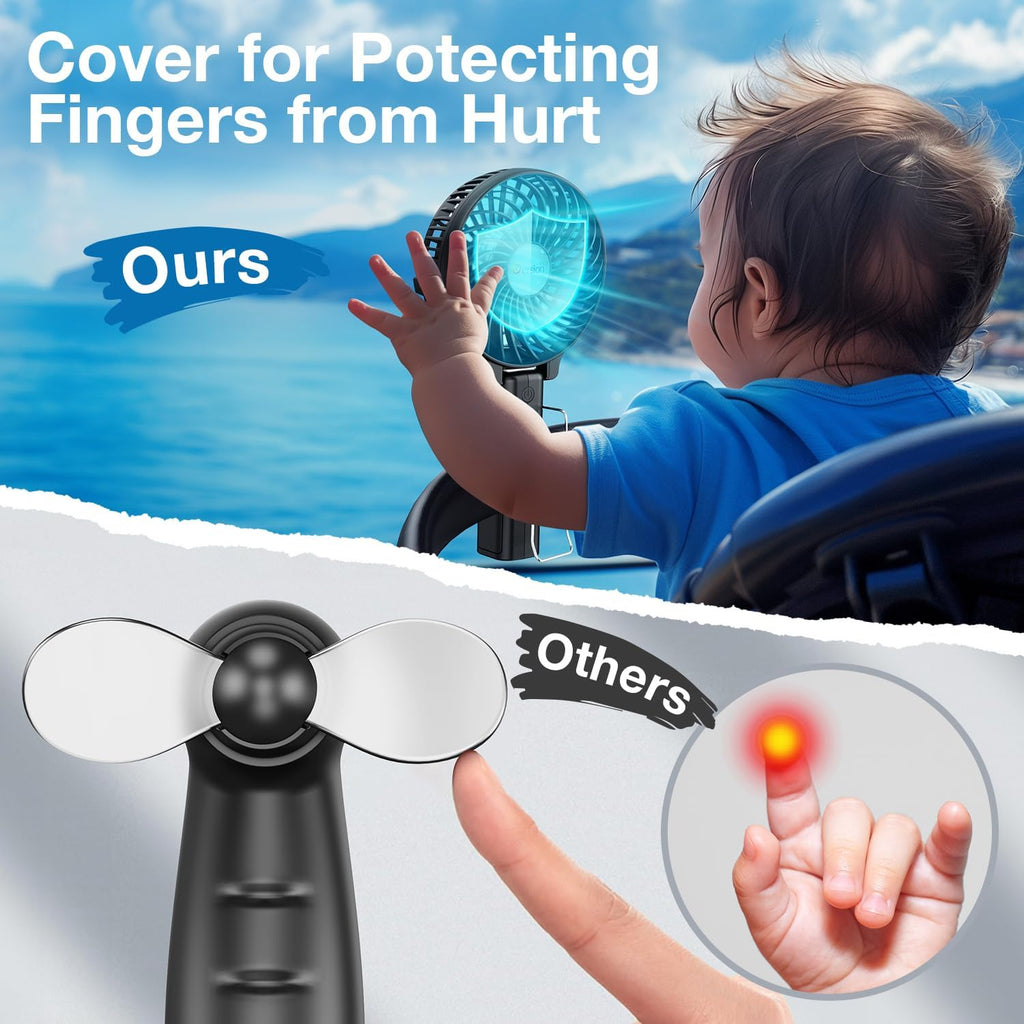 Portable Handheld Fan, Powerful+Durable+180° Foldable, Mini Hand Fans with USB Rechargeable Battery Operated Cooling Accessories for Personal Use, Travel, Office Black